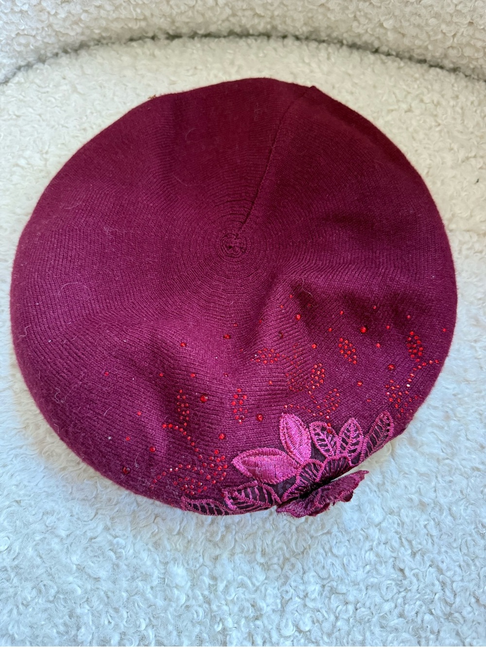 3/$20. Embellished Burgundy Floral Beret